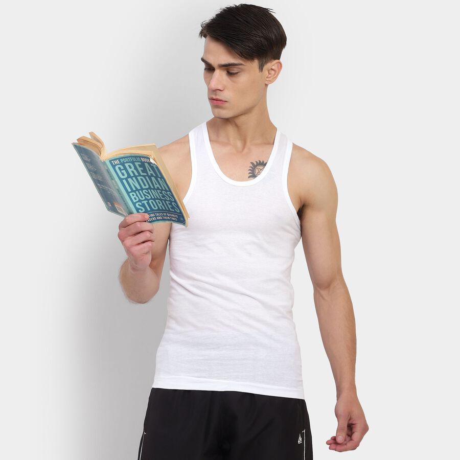 Men's Cotton Vest, White, large image number null
